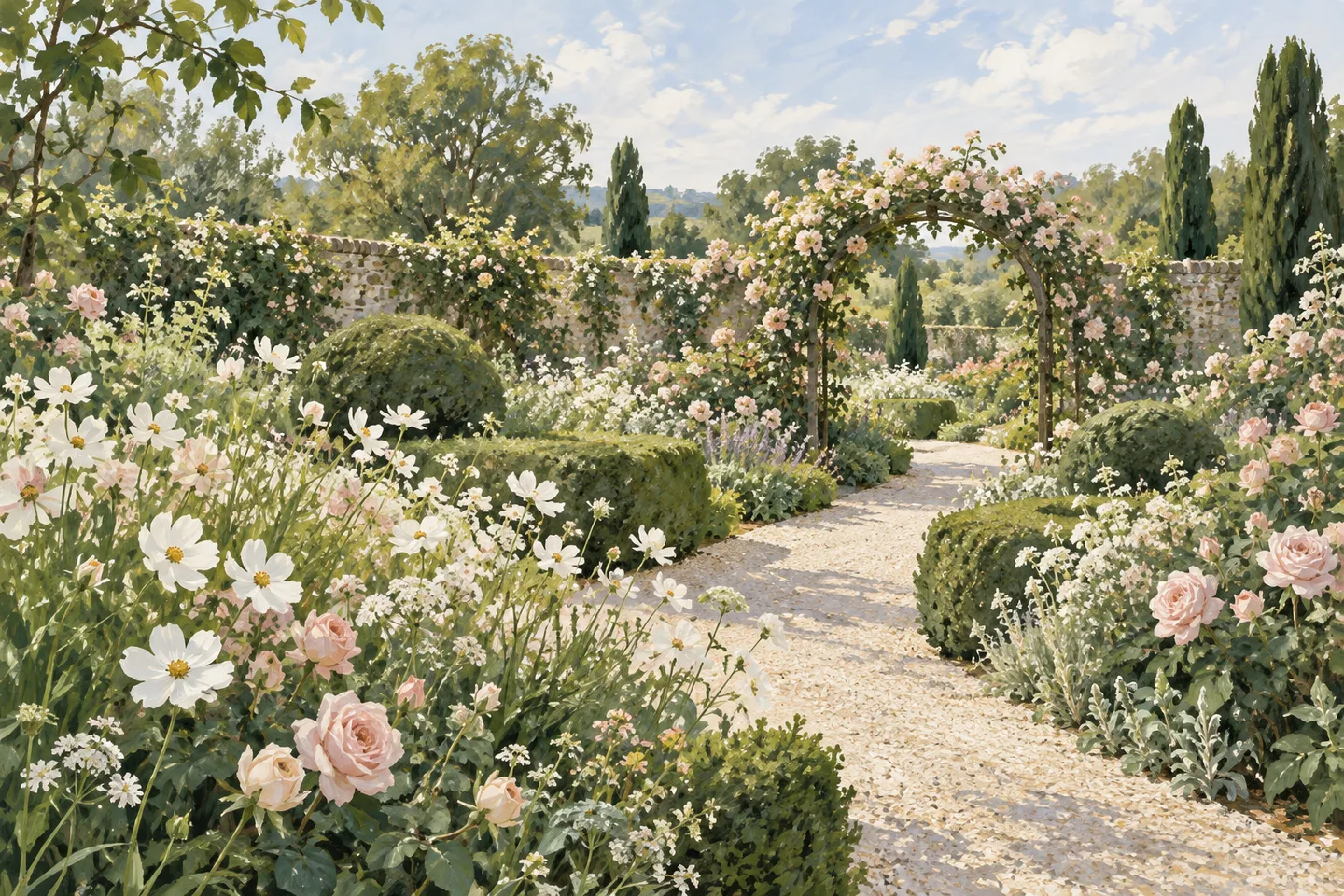 A painting of an imagined rose garden